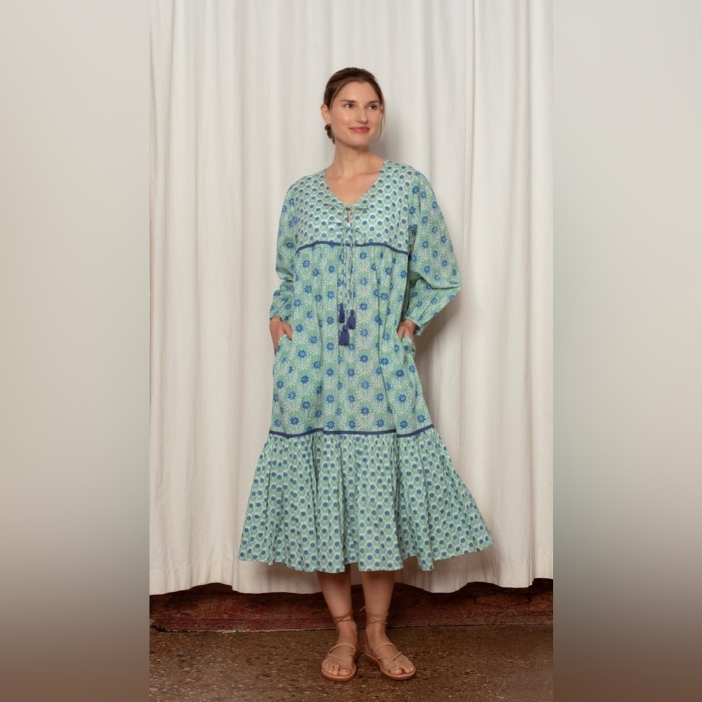 Ophelia & Indigo Evie Azalea Green & Blue Floral Dress — image 3 of 8